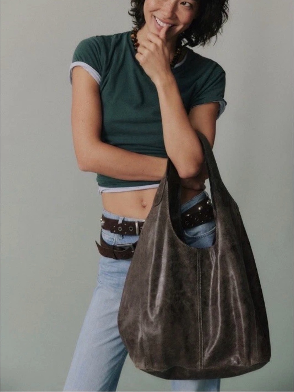 Free People Hadley Large slouchy Brown Leather Tote Bag New with tags